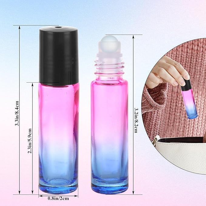 Acrux7 50 PCS 10ml Roller Bottles for Essential Oils, Gradient Color Glass Roll on Bottle Refillable Empty Perfume Roller Bottles with Stainless Steel Ball for Travel, Essential Oils, Perfume