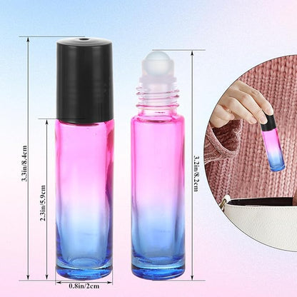 Acrux7 50 PCS 10ml Roller Bottles for Essential Oils, Gradient Color Glass Roll on Bottle Refillable Empty Perfume Roller Bottles with Stainless Steel Ball for Travel, Essential Oils, Perfume
