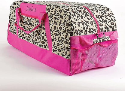 Lillian Vernon Personalized Duffel Bag for Kids, Roomy Pink Leopard Weekender With Front & Side Compartment, Customizable Girls Sports & Travel Bags With Custom Name, 13" x 15" x 30"W