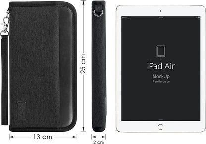 Real Leather Wallet RFID Family Passport Holder Waterproof Travel Essentials (All Black)