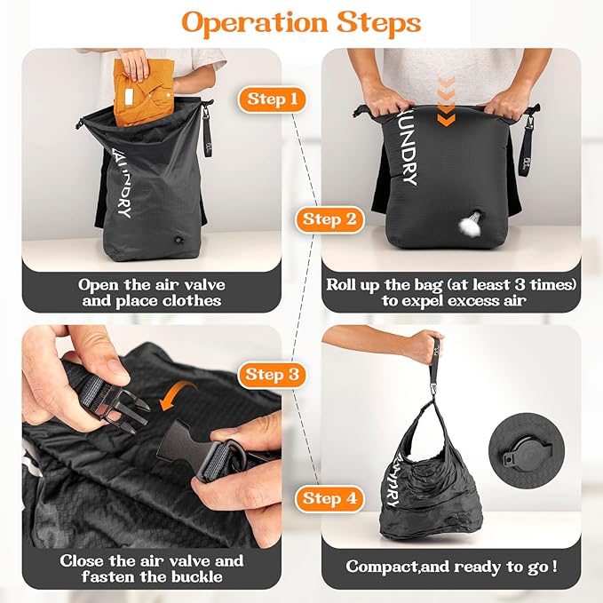 Compression Laundry Bag for Travel, Dirty Clothes Travel Laundry Bags, Waterproof Space-Saving Wet Clothes Storage Organizer, Smell Proof Laundry Bag Camping, Clothing, Swimming, Yoga, Gym