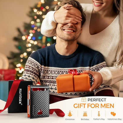 RUNBOX Slim Wallets for Men - Leather Money Clip Mens Wallet - RFID Blocking Front Pocket Bifold Wallet - Thin Credit Card Holder with Gift Box