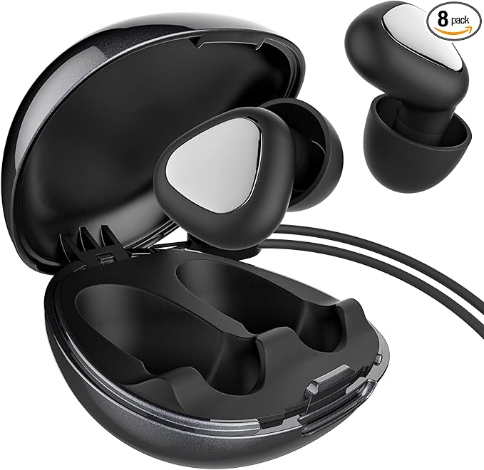 Ear Plugs for Sleeping, 45dB Noise Reduction Reusable Earplugs for Snoring, Travel, Work & Concerts, Hearing Protection with 8-Size (XS-L) Ear Tips - Black