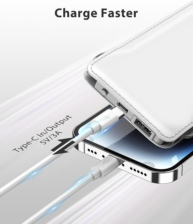 TG90° 10000mAh Power Bank Built-in Cables(No Plug), Pocket Size USB C Portable Charger, 3A Fast Charging External Battery Pack, Travel Essential Phone Powerbank Compatible with iPhone Samsung iPad