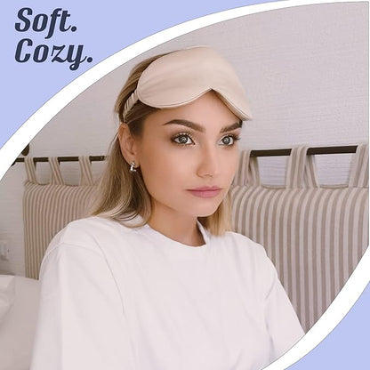 MATASSE Silk Eye Mask for Sleeping with Adjustable Elastic Band - 3D Contoured, Eye Cover Sleep Mask w/Genuine Mulberry Silk Including The Strap for Women, Men (Champagne)