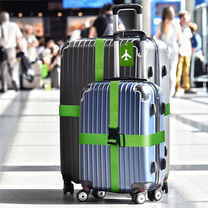Weewooday 8 Pcs Luggage Straps Suitcase Tags Set for TSA Approved, 4 Travel Adjustable Suitcase Belt, 4 Silicone Luggage Tags with Name ID Card Travel Accessories(Green,Airplane)