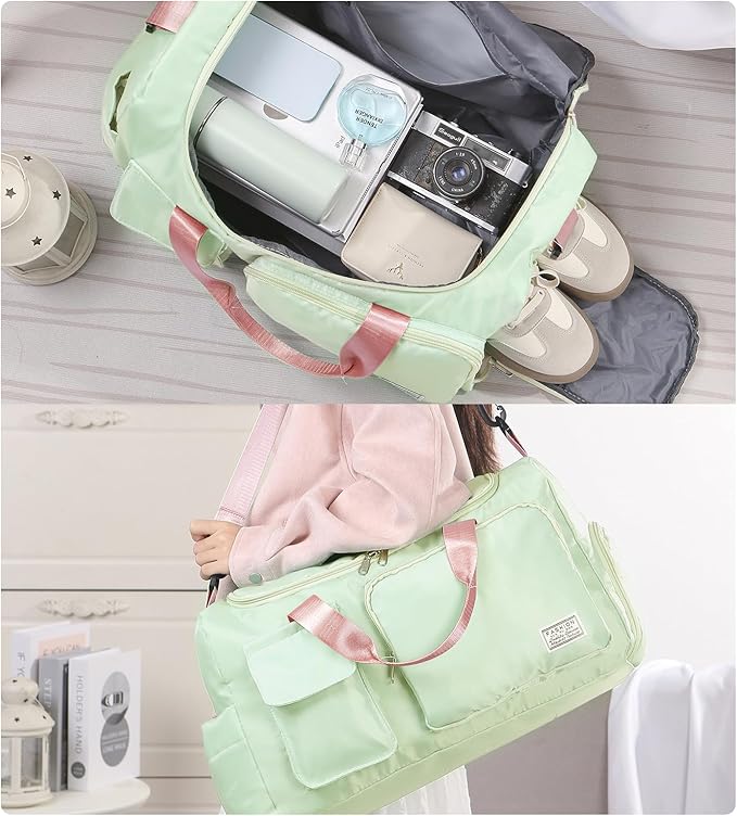 Personalized Duffel Bag Custom Sport Gym Travel Bags Embroidered Name Text Customized Dry Wet Separated Weekend Waterproof Bag for Women Men (B-green)