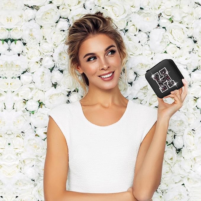 Monogrammed Gifts for Women - Jewelry Case for Women Trendy Jewelry Box Fashion Cute Jewelry Organizers and Storage Aesthetic,Travel Essentials Birthday Gifts for Girls Women | Black,H