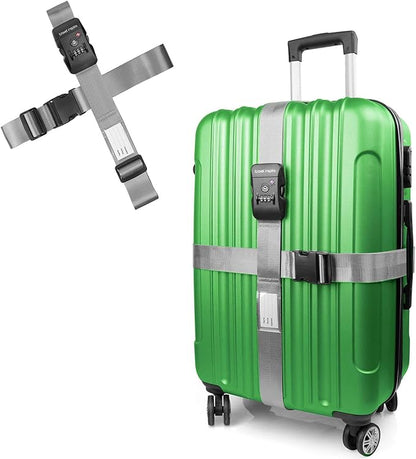 Travel Inspira Travel Belt for Luggage, TSA Approved Luggage Straps, 3-Dial Combination Locks Adjustable Suitcase Belt, Quick-Release Buckle (Grey)