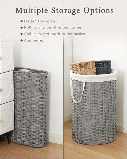 Laundry Hamper with Lid Laundry Basket with Lid 19.0 Gal (72 L) Round Laundry Basket Handwoven Rattan Basket with Lid Removable Bag 2 Mesh Bags Handles for Living Room Bathroom Gray