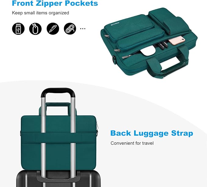 MOSISO Laptop Shoulder Bag 15.6 inch, 15-15.6 inch Computer Bag Compatible with MacBook Pro 16 inch, HP, Dell, Lenovo, Notebook with 2 Raised&1 Flapover&1 Horizontal Pocket&Handle&Belt, Teal Green