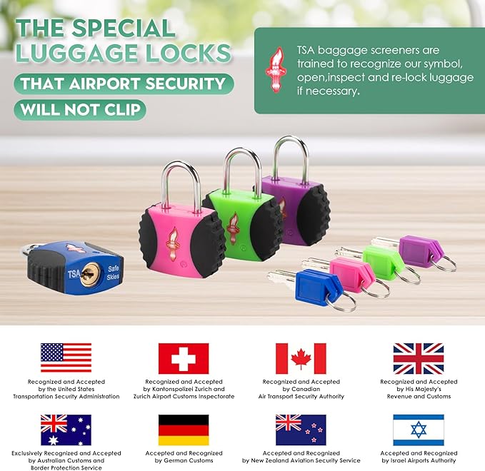 TSA Approved Luggage Lock and 6 Luggage Tags, Suitcase Locks with Keys and PPR/ABS Around Body, Suit for Suitcase,Luggage,Backpack,Laptop Bag,Locker 6 Pack Color Mixed