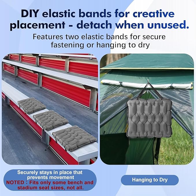 HiiPeak Inflatable Stadium Seat Cushion, Compact Hand Press Stadium Seats Pad Bleacher Seat Chair Cushion Pad for Airplane Travel Camping Backpacking Sports Events (Gray)