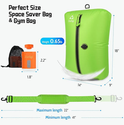 Zurligi Vacuum Bags for Travel with Pump, Vacuum Compression Bag with Adjustable Shoulder Strap, IP67 Reusable Vacuum Packing Cubes for Luggage, Backpack, Suitcase, Yoga, Swim, Beach