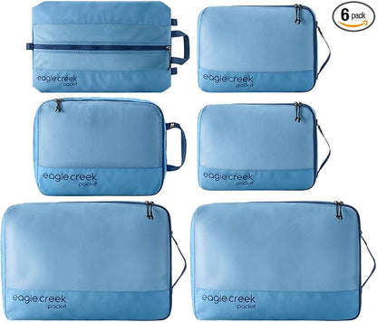 Eagle Creek Pack-It Reveal Extended Stay Set - Compression Travel Packing Cubes Set - Eco-Friendly - Quick-Drying, Water-Resistant Fabric - Pack of 6 - Blue Dawn