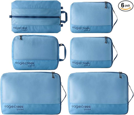 Eagle Creek Pack-It Reveal Extended Stay Set - Compression Travel Packing Cubes Set - Eco-Friendly - Quick-Drying, Water-Resistant Fabric - Pack of 6 - Blue Dawn