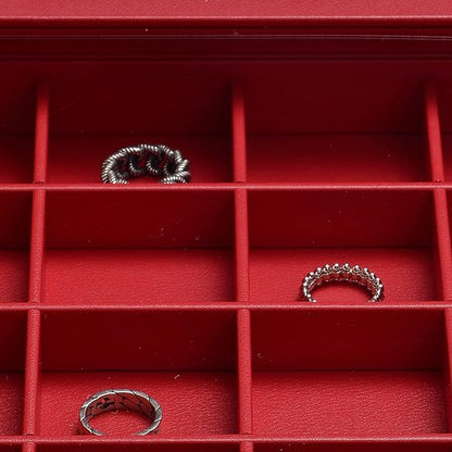 Oirlv Luxury Leather 24 Grid Jewelry Tray with Transparent Lid Earrings Rings Organizer Box Stackable Jewelry Box Drawer Inserts Women Gift