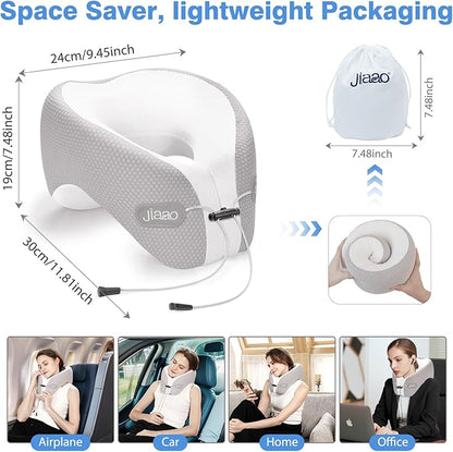 jiaao Neck Pillow Airplane, 2025 Upgraded Memory Foam Travel Pillow for International Flights, Adjustable Clasp, Storage Bag, Advanced Neck Support for Road Trips, Home, Office, and Gaming