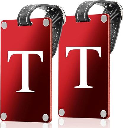 Premium 3-Layer Aluminum Luggage Tags by Fortuna - Easy to Claim, Laser-Engraved, Plastic-Free, and Eco-Friendly Luggage Tag Holders, 2-Pack, Red (T)