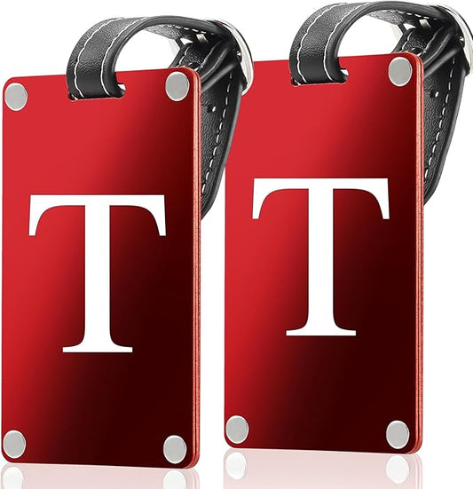 Premium 3-Layer Aluminum Luggage Tags by Fortuna - Easy to Claim, Laser-Engraved, Plastic-Free, and Eco-Friendly Luggage Tag Holders, 2-Pack, Red (T)