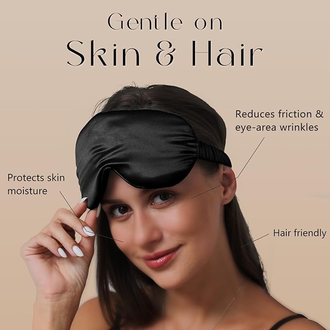 ZIMASILK Adjustable 22 Momme 100% Mulberry Silk Sleep Mask, Upgraded 3D Contoured Cup Eye Mask for Sleeping, Super Soft & Breathable Blindfold, Blackout for Deep Sleeping (Black)