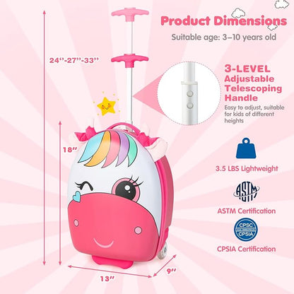 Goplus Kids Luggage, 16’’ Carry on Suitcase with LED Wheels, Waterproof Hard Shell, Lightweight Rolling Luggage for Travel, Birthday Christmas Gifts for Toddlers, Children, Boys, Girls (Pink)