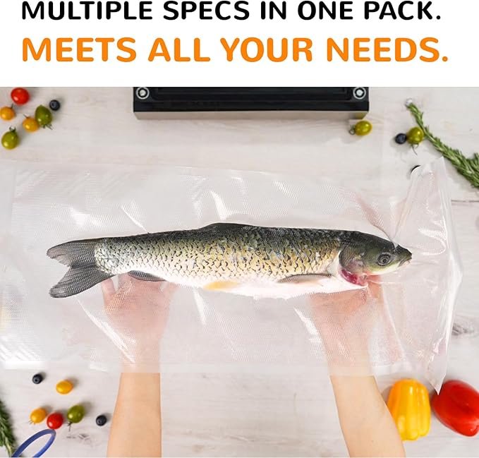 Multi-Size Sealing Solution Vacuum Sealer Bags & Rolls – 100x 6''x10'', 100x 8''x12'', 3 Rolls 11''x20', 3 Rolls 8''x20' – Premium Commercial-Grade for Food Storage, Meal Prep, & Sous Vide, Wevac