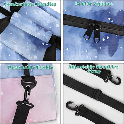 Personalized Kids Sports Duffel Bag with Name Custom Weekender Overnight Bag for Boys Girls Gym Bag Travel Dance Gymnastics Duffel Bag, Watercolor Nebula Pink Galaxy