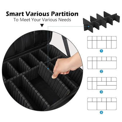 gzcz Travel Makeup Bag,Professional Cosmetic Bags for Women,Portable Makeup Brush Case Organizer Storage with Adjustable Dividers and Shoulder Strap (Medium)