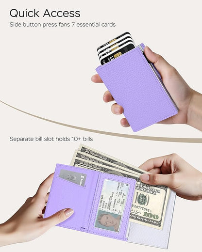Women's Small Wallet - Sleek & Secure - RFID Blocking Compact Wallet with Slim Lightweight Pop Up Credit Card Holder, Premium Leather Capacity 11+ Cards Plus Cash & ID, Gift for Her