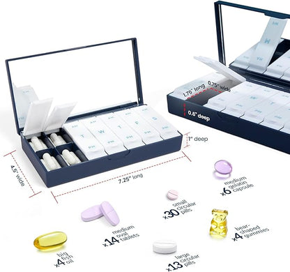 PORT X POLISH Designer Weekly Pill Box Organizer (Single 1X Daily, Lilac) | Compact, Stylish 7-Day Vitamin Supplement Case | Cute Portable Mini Travel Medicine Carrier | BPA-Free Pillbox Caddy