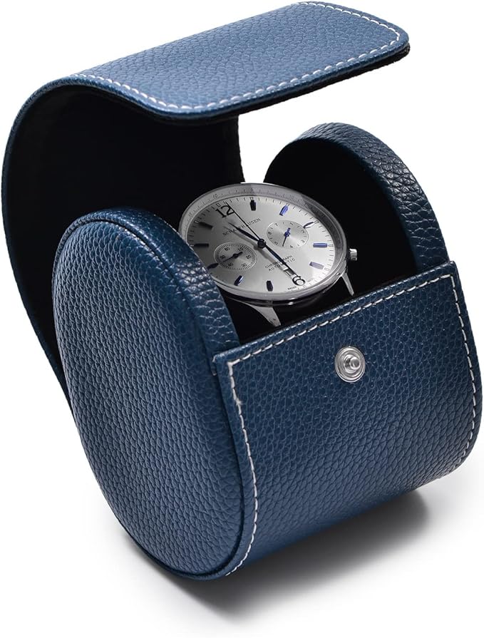 Oirlv Luxury Leather Travel Watch Case Single Watch Box for Men and Women Portable Jewelry Watch Storage Roll Organizer(Blue)