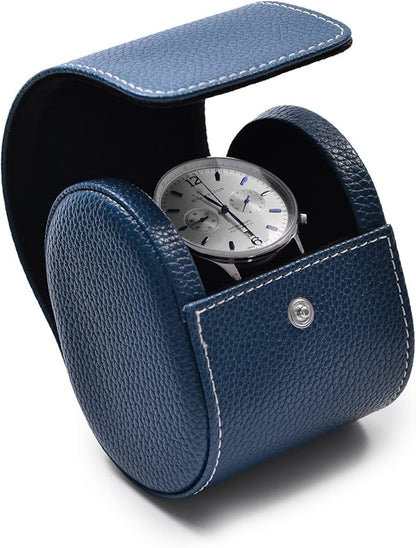 Oirlv Luxury Leather Travel Watch Case Single Watch Box for Men and Women Portable Jewelry Watch Storage Roll Organizer(Blue)