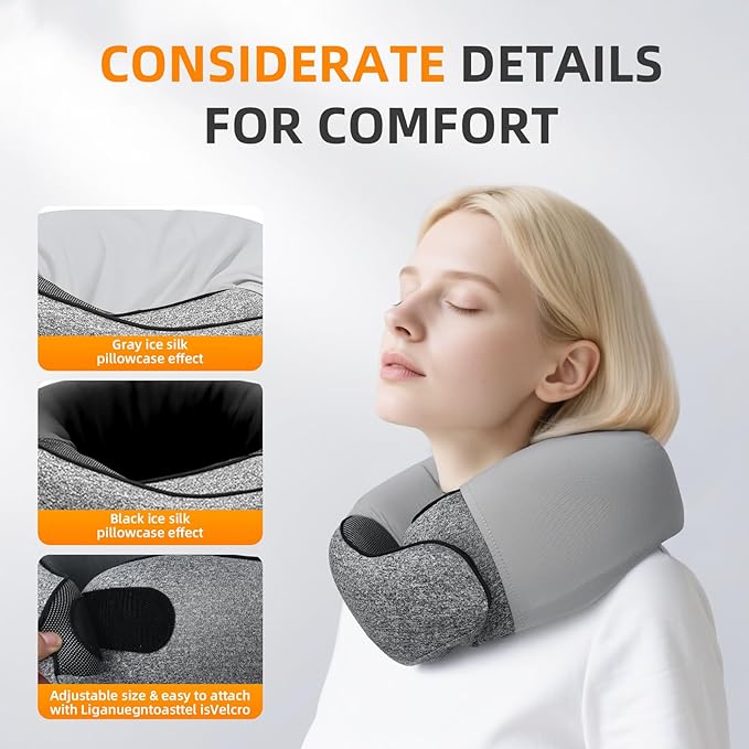 Travel Pillows for Airplanes, 100% Pure Memory Foam Neck Pillow with Alternative Cooling Ice Silk Cover, Ergonomic Support, Washable Cover, Eye Mask, Earplugs, Neck Pillow for Flight Trips