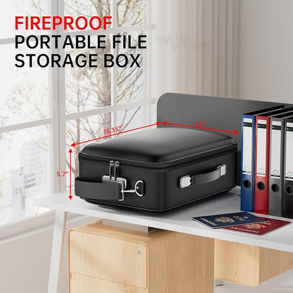 Tamfile Fireproof Document Box, Hard-Shell Case 5200°F Fireproof Water Safe File Box with Lock, 8-Layer Fireproof Safe File Organizer for Important Documents, Valuables, Laptop, Passports (Black)