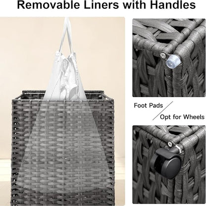 88L Slim Laundry Hamper with Wheels, 23.3 Gallon Rolling Laundry Basket with Lid, Tall and Narrow Laundry Hamper with 2 Removable Liner & 3 Mesh Bags, Laundry Sorter for Bathroom, Grey