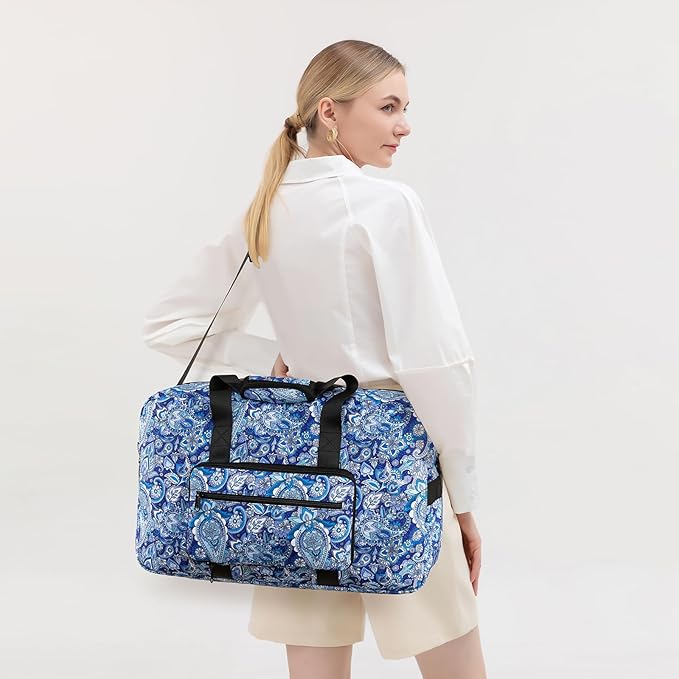 F.FETIVIN Weekender Bag Carry On Travel Duffle Bag Medium Overnight Bag for Women (Blue Paisley)