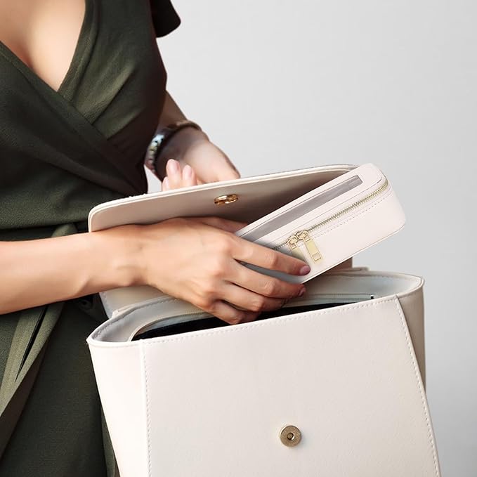 Pinkmik Clear Makeup Bag with Brush Bag 2pcs Waterproof Travel Case for Cosmetics and Toiletries Women's Cosmetic Organizer with Zipper (Beige, L+SLIM)