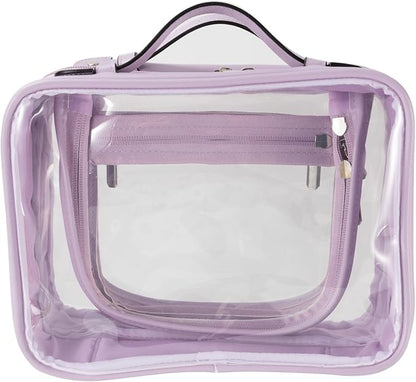 SANHECUN traveling toiletry bag large clear cosmetics case makeup bag Dimensions | LxWxH:10” x 4.5” x 7.5” (Purple, Medium)
