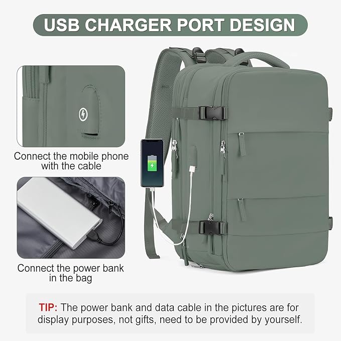 coofay Carry on Backpack Travel Backpack, Olive Green-expandable