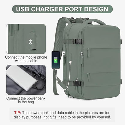 coofay Carry on Backpack Travel Backpack, Olive Green-expandable