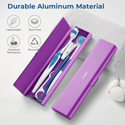 Wider Aluminum Toothbrush Travel Case, Portable Travel Toothbrush Holder, Durable Manual Toothbrush Box Container for Traveling, Bathroom, Camping, Business Trip, Purple