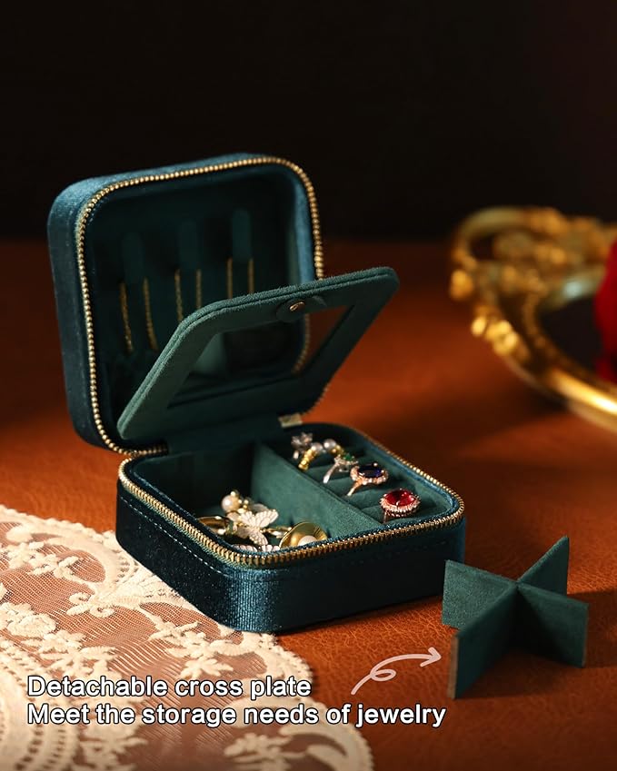 Travel Jewelry Case-Velvet Organizer Adjustable Compartments for Necklaces, Rings | Portable Luxury Travel Jewelry Box for Women, Gift-Worthy Design