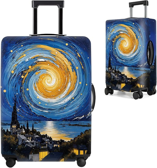 Art Print Travel Suitcase Cover – Starry Night Style Waterproof Luggage Cover and Stretchable Suitcase Protector for Checked Bags,Fits 28"-30" Luggage,L