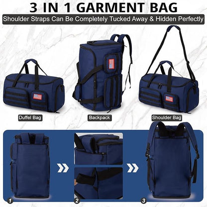 3-in-1 Tactical Garment Bag For Men,55L Large Capacity Convertible Suit Bag,Garment Bags For Hanging Clothes With Shoes Compartment, Multi-Functional Suit Bag For Travel Business