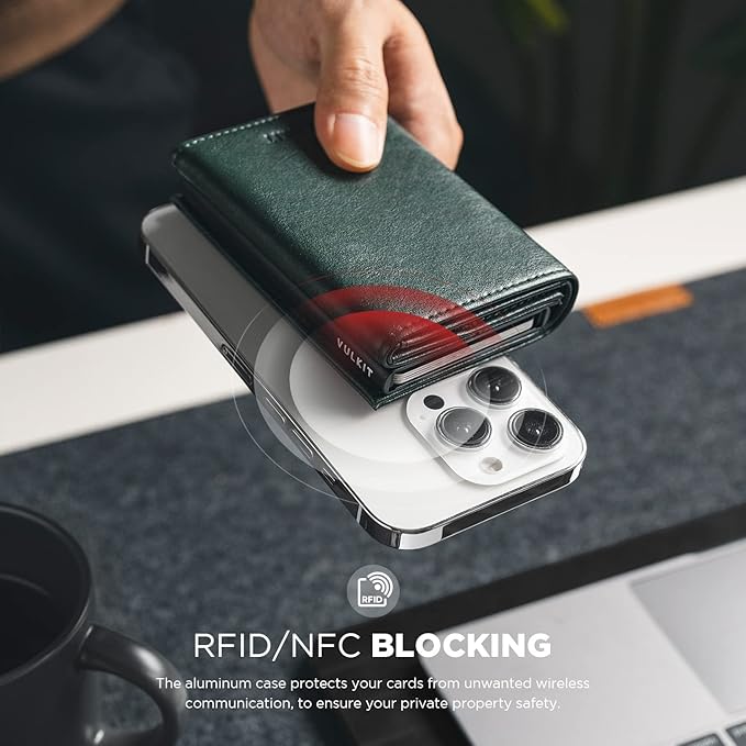 VULKIT Pop up Card Wallet Minimalist Cash Wallets RFID Blocking Leather Smart Credit Card Holder with ID window for Men(Green)