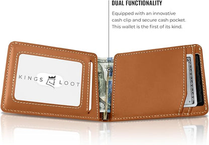 Kings Loot Wallet for Men | Minimalist Slim RFID Blocking Leather Design with Cash Pocket & Card Pull Strap | Holds 1-15 Cards | Stylish & Durable Wallets (Saffron)