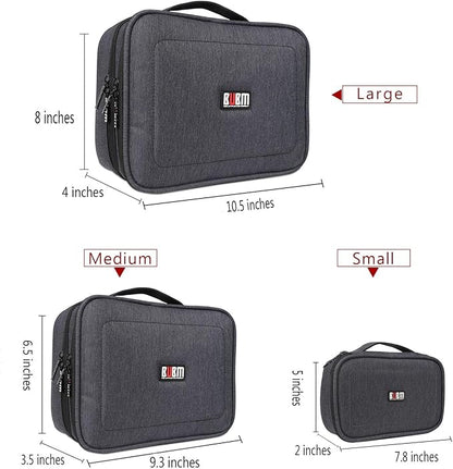 BUBM 3pcs Double Layer Electronic Organizer, Travel Gadgets Bag for Cables, External Flash Drive, Mouse, Memory Card, Power Bank and More, Compact and Multi-purpose, Black