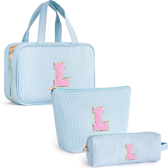 Birthday Gifts for Women - Birthday Gifts Idea for Her Friends Female Teacher | Personalized Cute Cosmetic Bag for Girlfriend | 3 Pieces Toiletry Makeup Pouch - Blue L