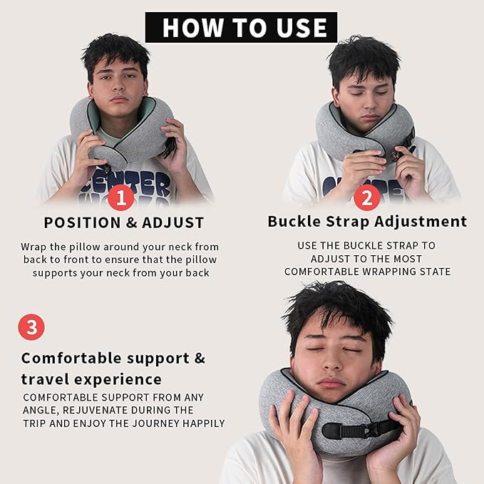 Neck Pillow Airplane –2025 Updated, 100% Memory Foam Travel Pillow for Sleeping, 360° Ergonomic Neck Support, Pain Relief for Long Flights, Portable Travel Accessory for Plane & Car (Light Gray)